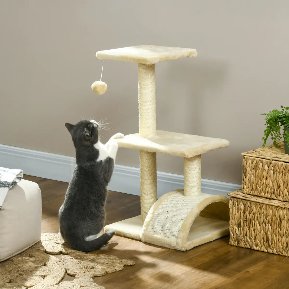 PawHut PawHut 72cm Cat Tree Climbing Tower with Sisal Scratching Post - Cream White - Cat Tree