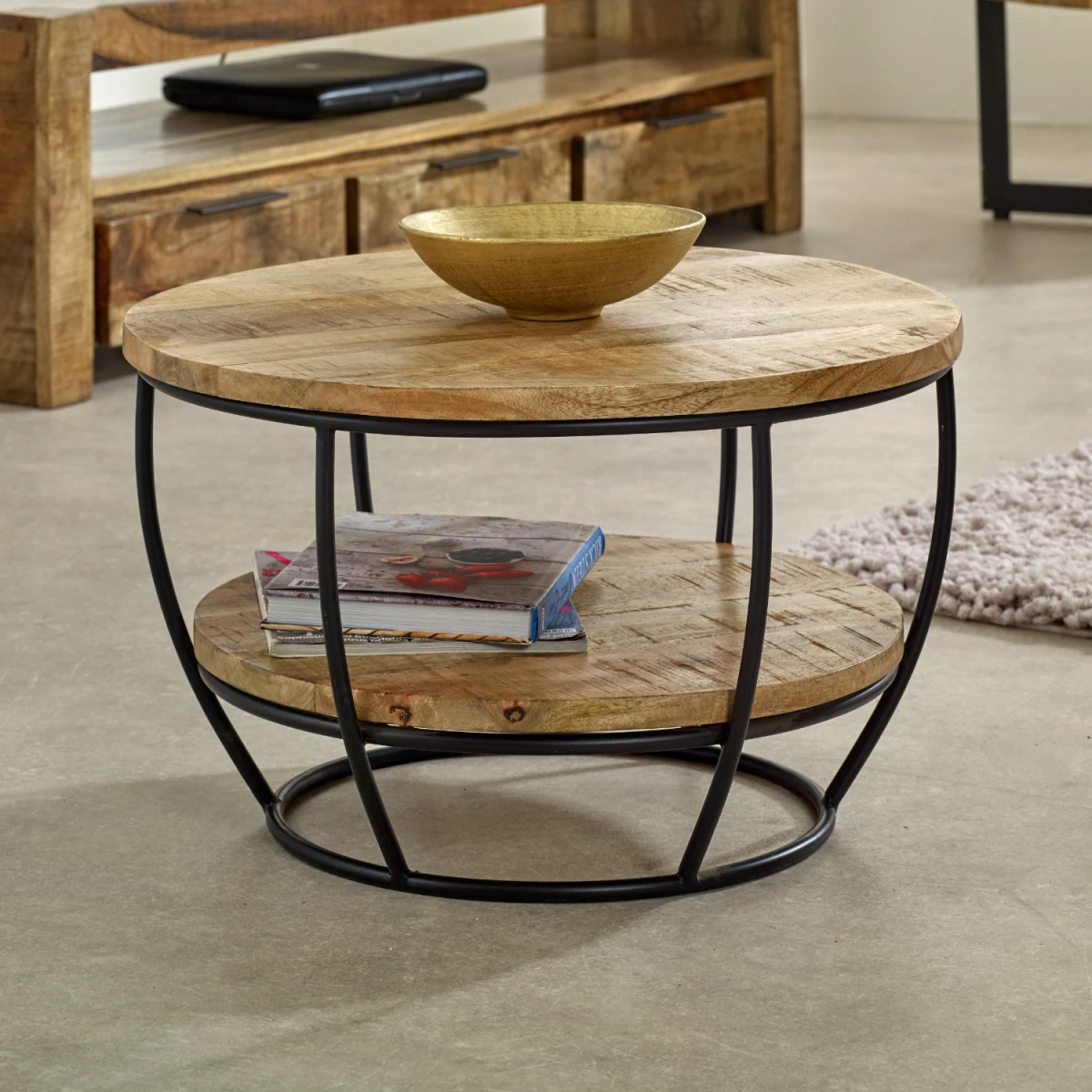 Indian Hub Surrey Round Coffee Table With Shelf Living Room - Coffee Table