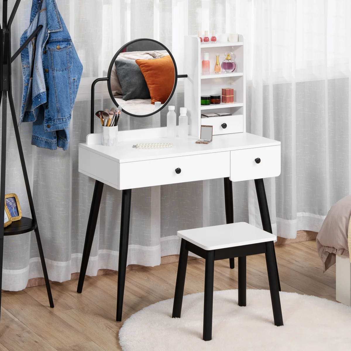 Premium White Dressing Table 3 Drawer With Stool by Unbranded