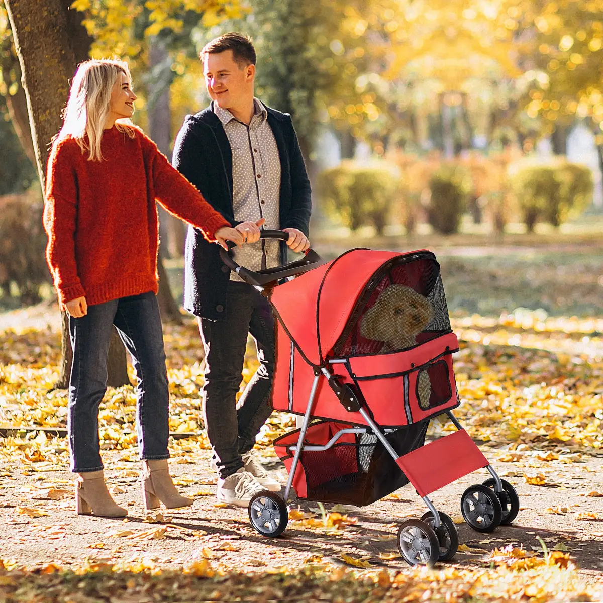 Unbranded Pet Stroller Carrier Foldable Deluxe Jogger Travel Dog Cat 4 Wheels Pawhut - Pet Carrier