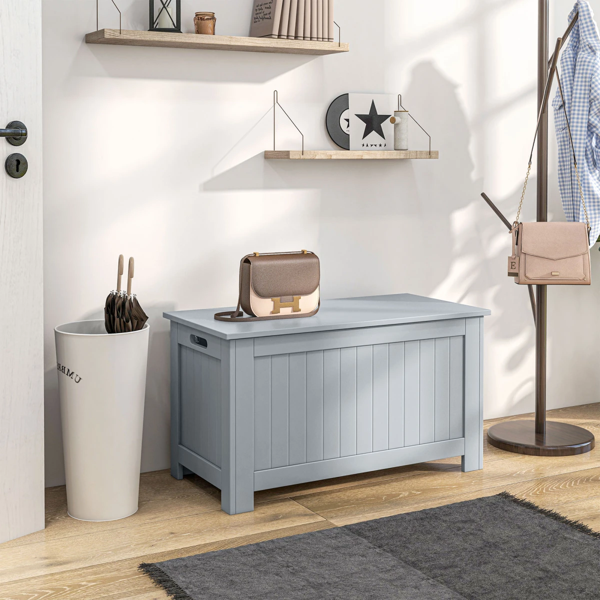 HOMCOM Quality Toy Chest Large Safety Hinges For Kids - Storage Box