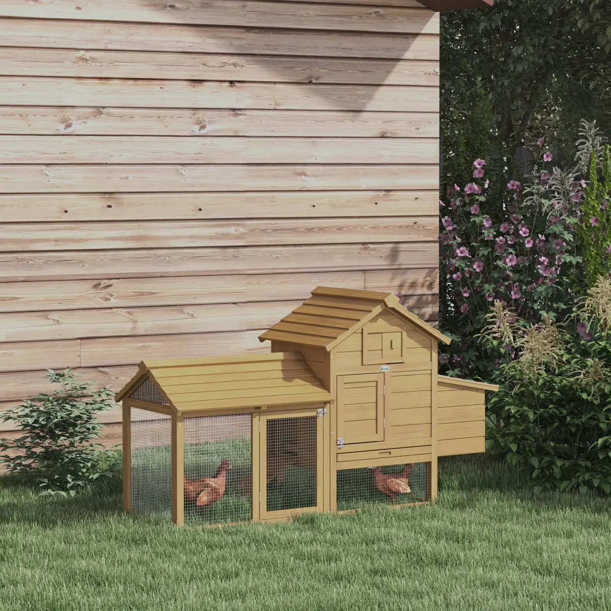 Unbranded Small Chicken Coop Hen Cage Nesting Box Outdoor Run Wood Color 150.5 x 54 x 87cm - Chicken Coop
