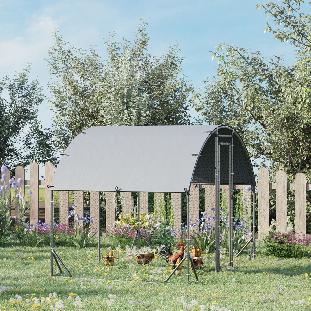 Chicken Run One Room Galvanised Chicken Coop Hen House w/ Cover 2.8 x 1.9 x 2m - from Pawhut