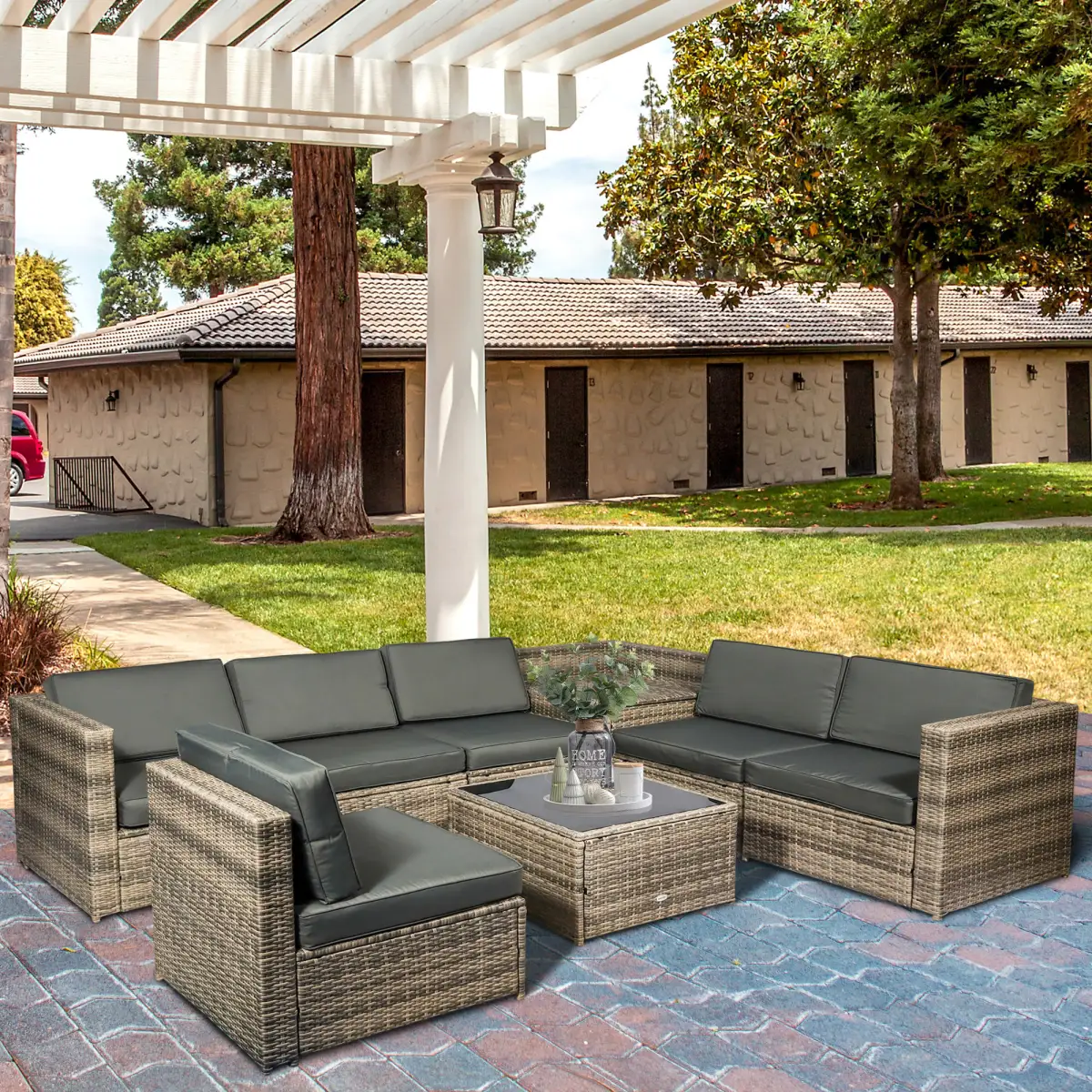 Outsunny Outsunny 8Pcs Patio Rattan Sofa Set Garden Furniture Side Table w/ Cushion - Garden Sofa Sets