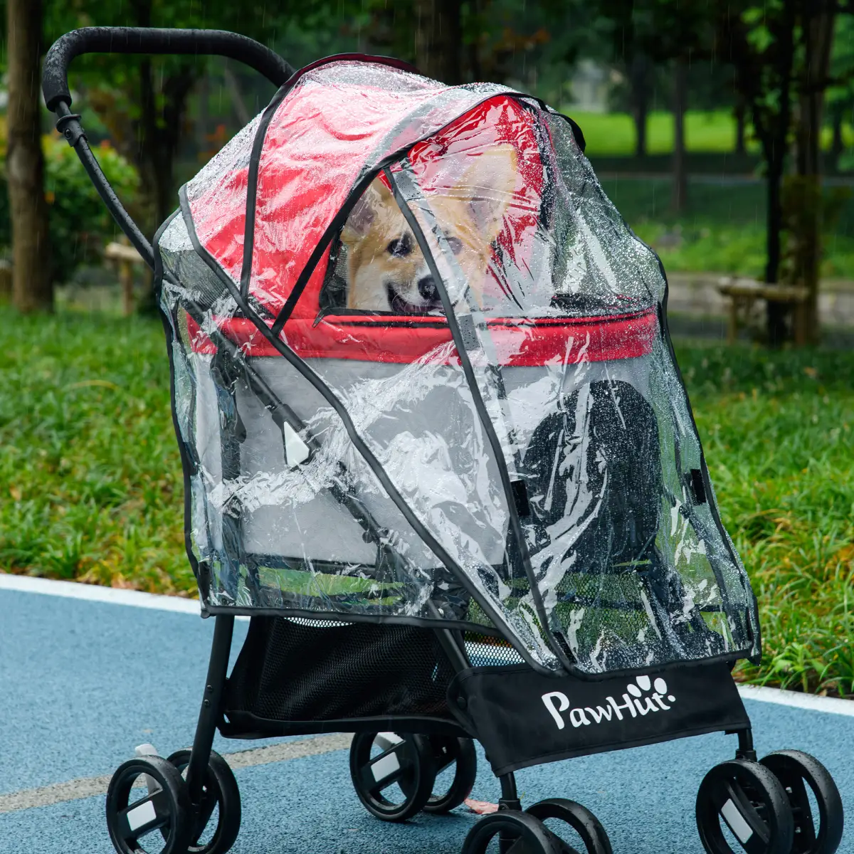 PawHut Dog Pram Rain Cover with Front, Rear Entry - Pet Carrier
