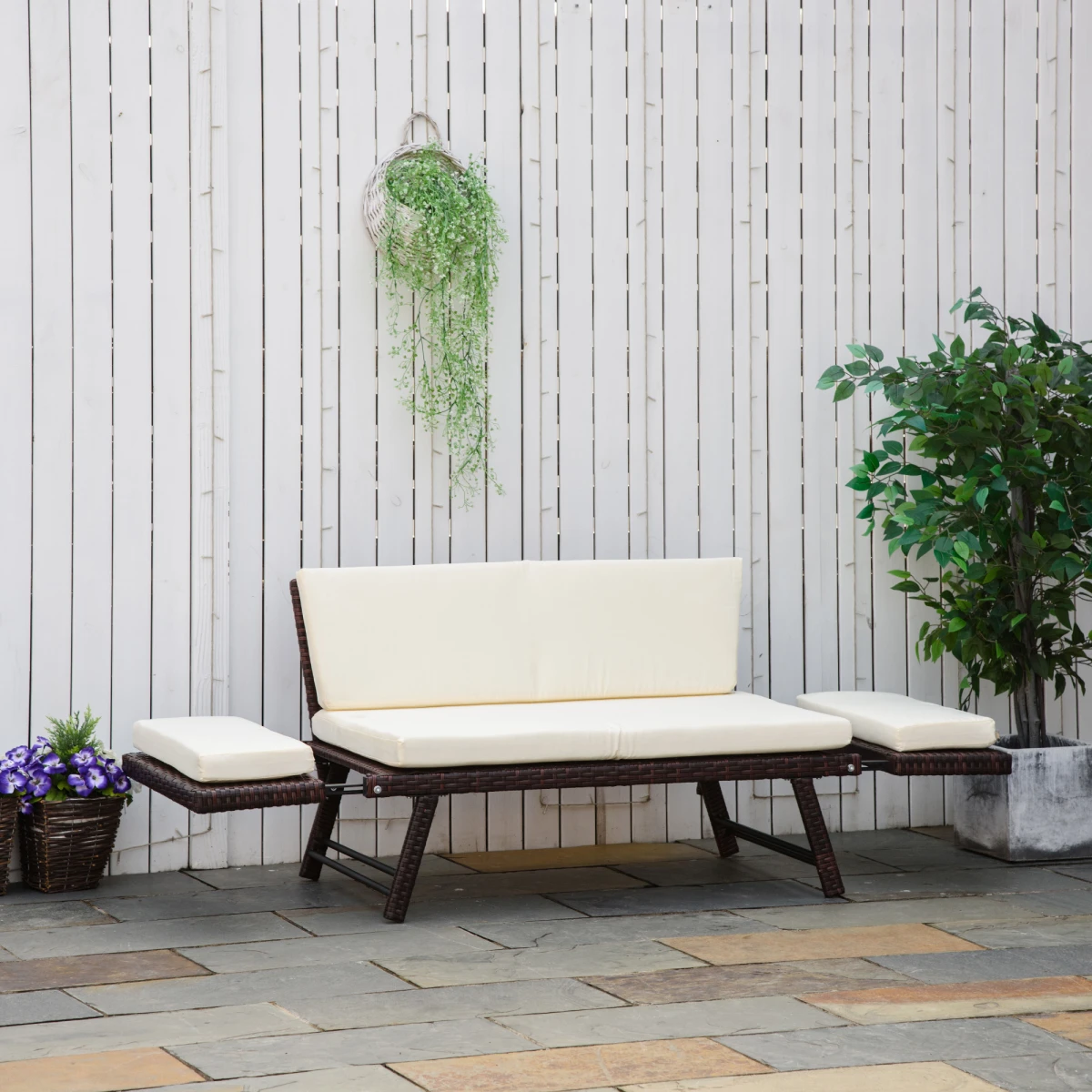 Outsunny Rattan Convertible Sofa Daybed Two In One Outdoor by Outsunny
