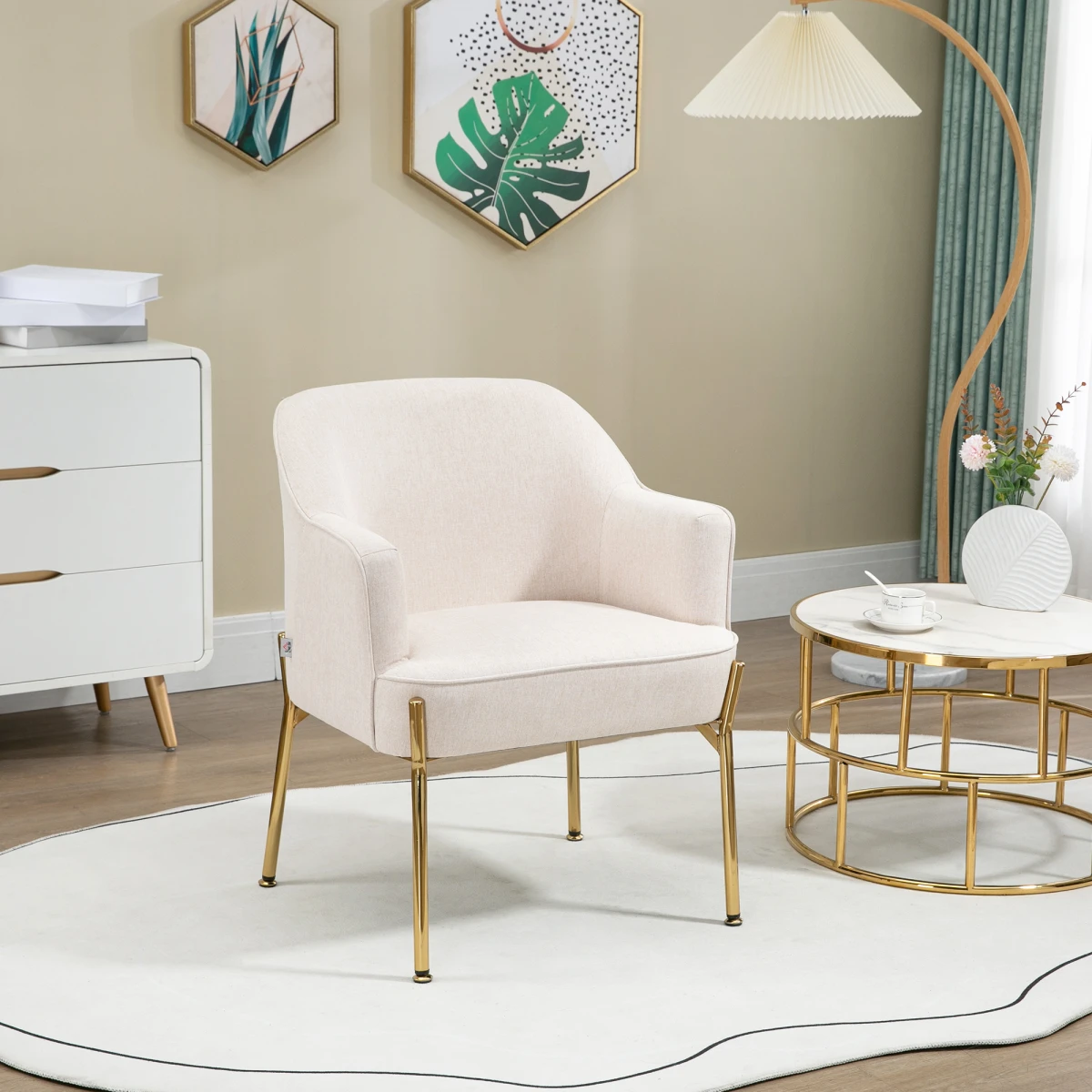 Premium Fabric Armchair Tub Chair Gold Legs For Living Room by HOMCOM