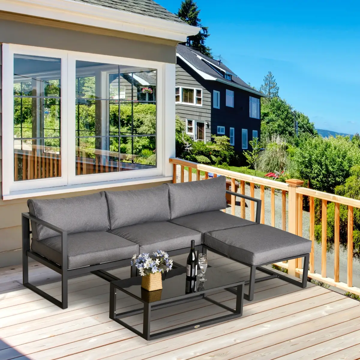 Outsunny Outsunny 5-Piece Outdoor Patio Set Padded Cushion Coffee Table Aluminum Tube - Garden Set