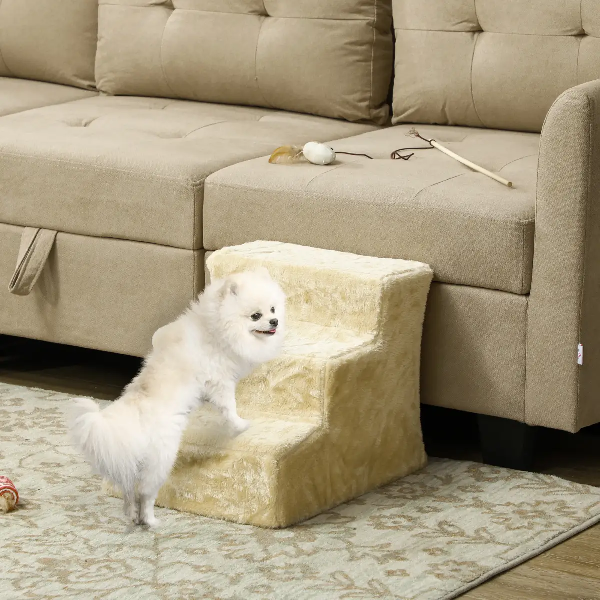PawHut PawHut Three-Step Portable Dog Stairs with Washable Plush Cover - Dog Steps