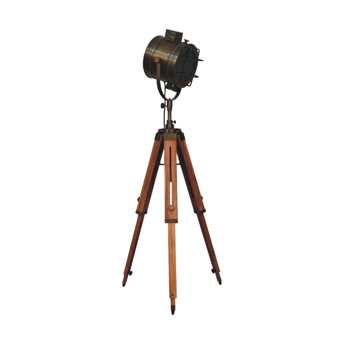 Artisan Furniture Artisan Caged Brass Spotlight Floor Lamp with Tripod Legs for Stylish Home Decor - Lamp
