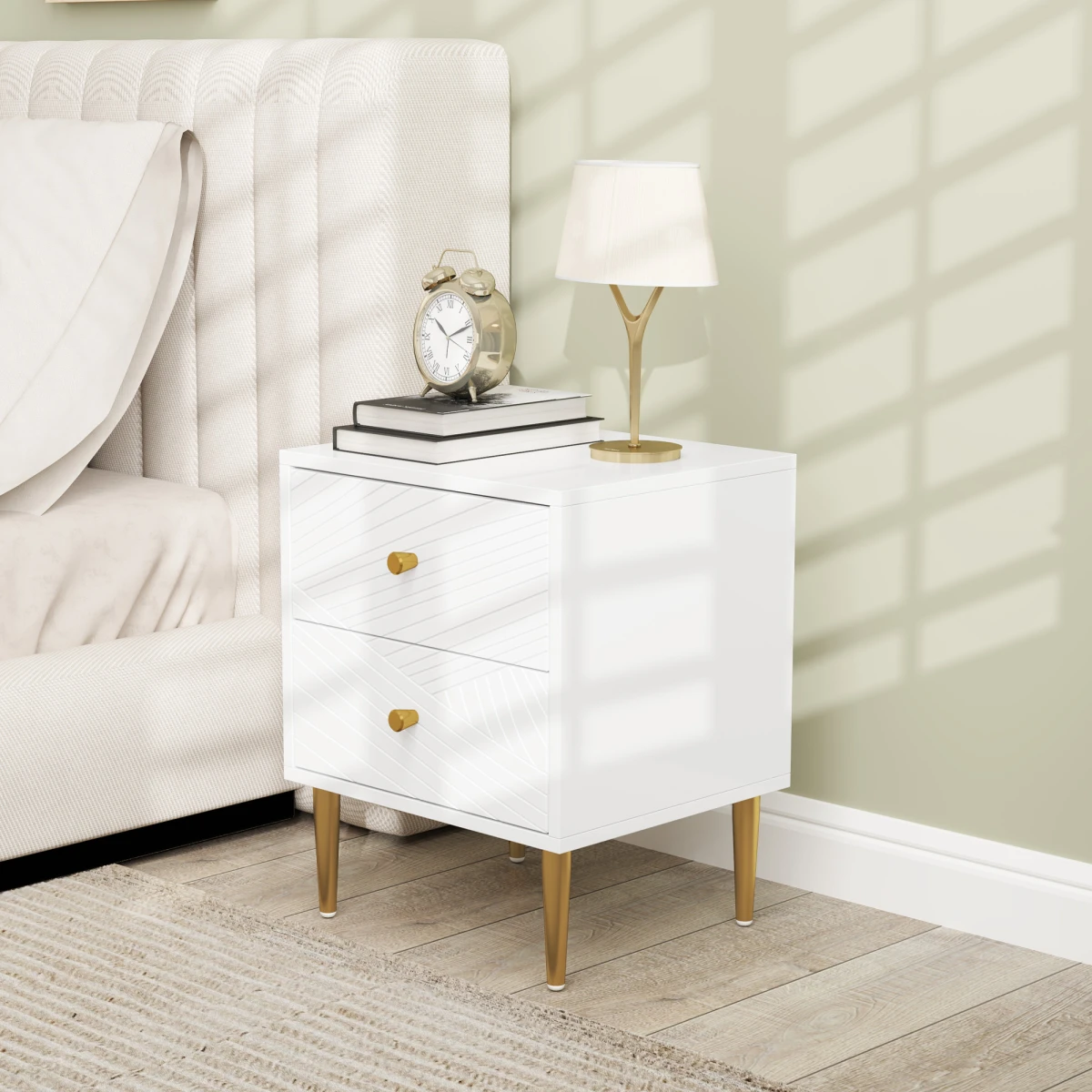 Elegant Nightstand Compact Gold Handles Bedroom by HOMCOM