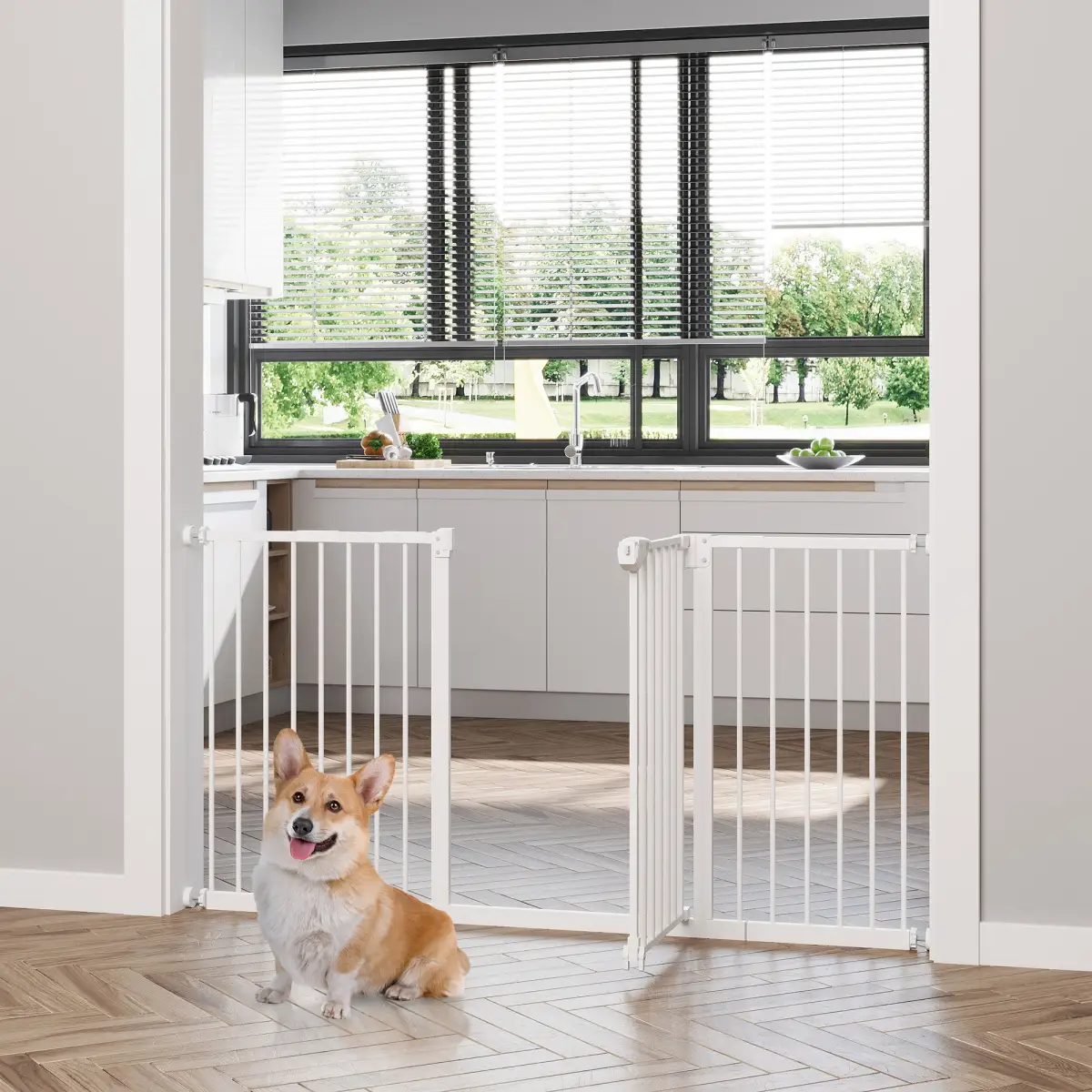 Adjustable Safety Gate 3 Extensions and Four Adjustable Screws, White Pawhut - Pet Gate