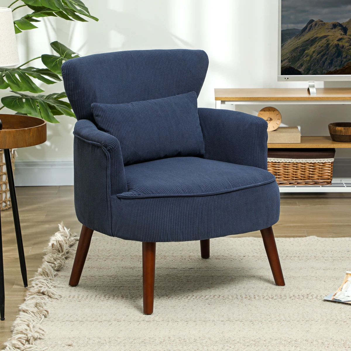 HOMCOM Armchair 18cm Cushion Wingback Blue Corduroy Home Use by HOMCOM