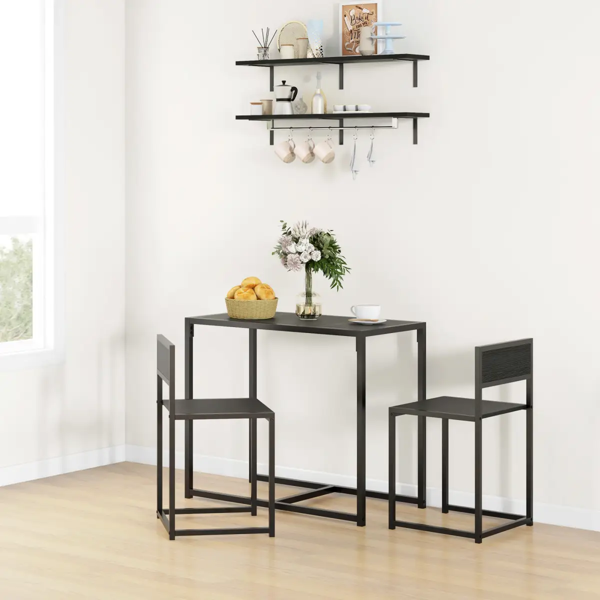 HOMCOM HOMCOM 3 Piece Dining Table Set with Metal Frame, Black - Dining Set