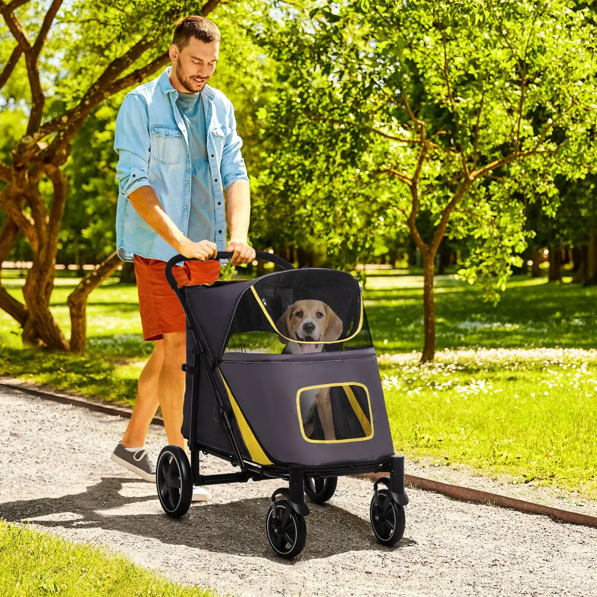PawHut PawHut Foldable Dog Carriage w/ Universal Wheels, Shock Absorber - Grey - Pet Carrier