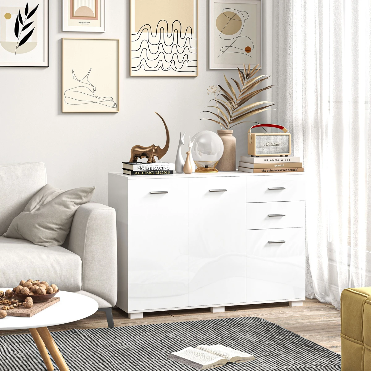 HOMCOM HOMCOM White Sideboard 2 Drawers Kitchen Storage - Sideboard