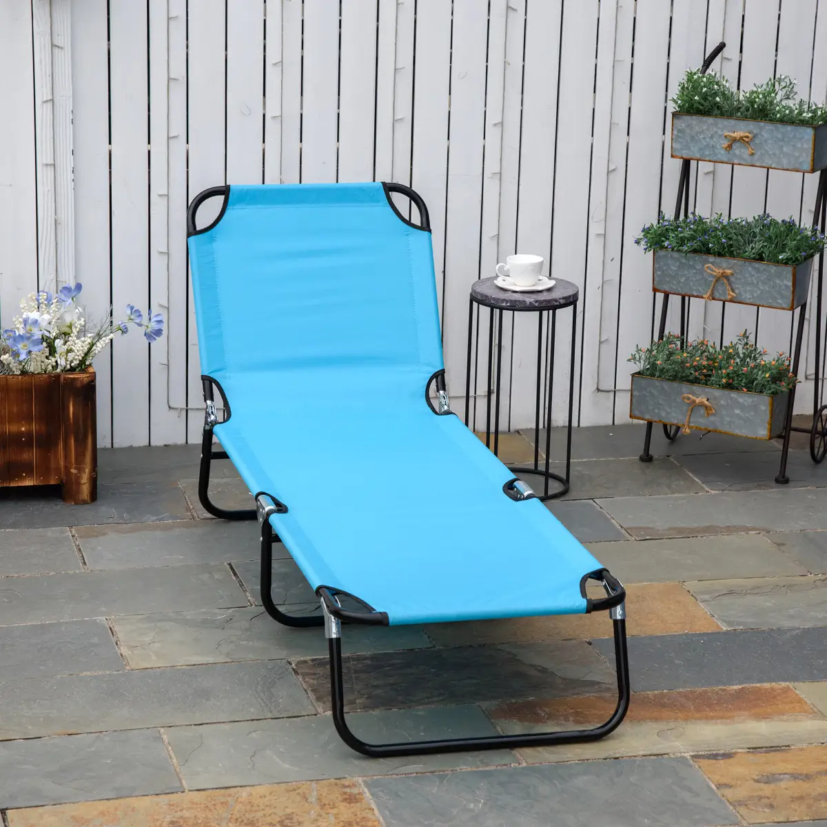 Outsunny Outsunny Reclining Lawn Chaise Lounge Folding Chair Adjustable Backrest, Blue - Sun Lounger
