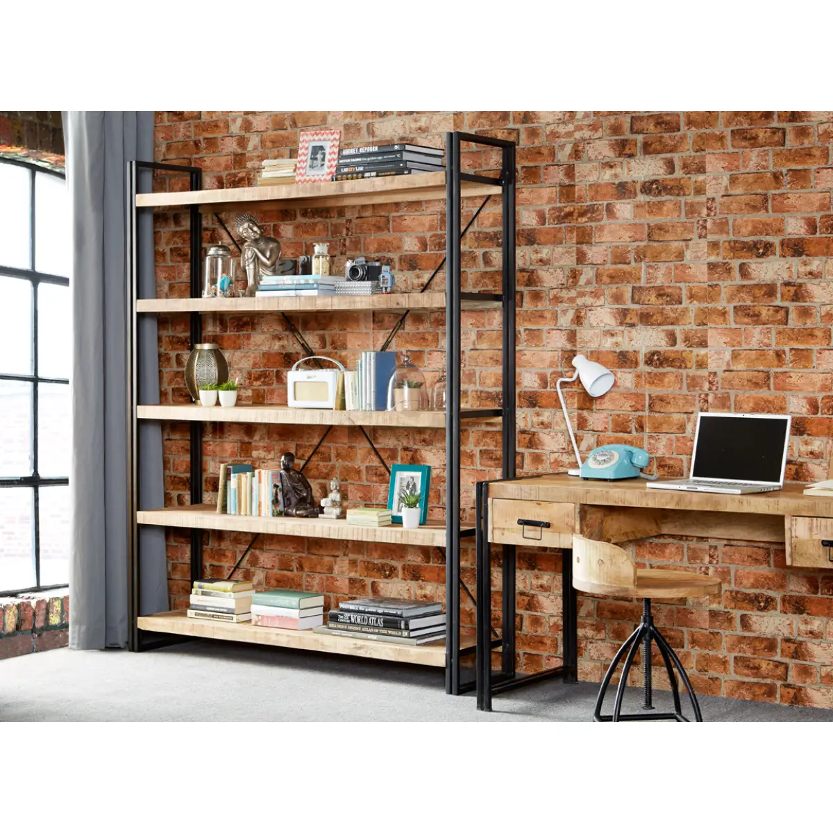 Indian Hub Cosmo Industrial Large Open Bookcase - Bookcase
