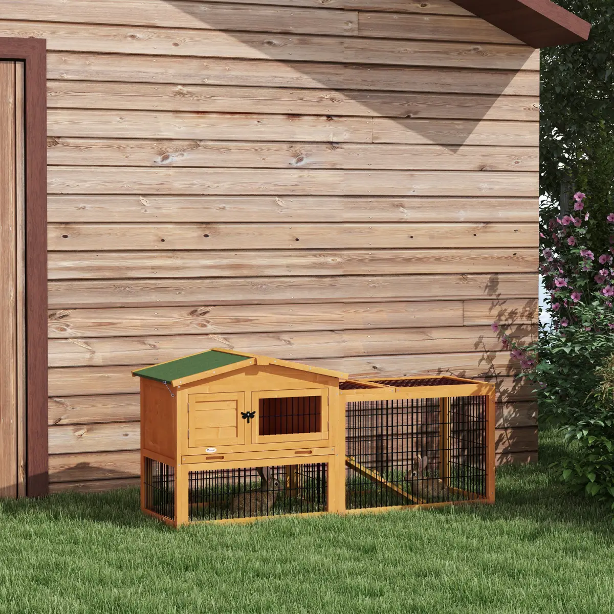 PawHut Pawhut Rabbit Hutch Pet House Outdoor Run Design w/ Water-Resistant Paint Ramp - Rabbit Hutch