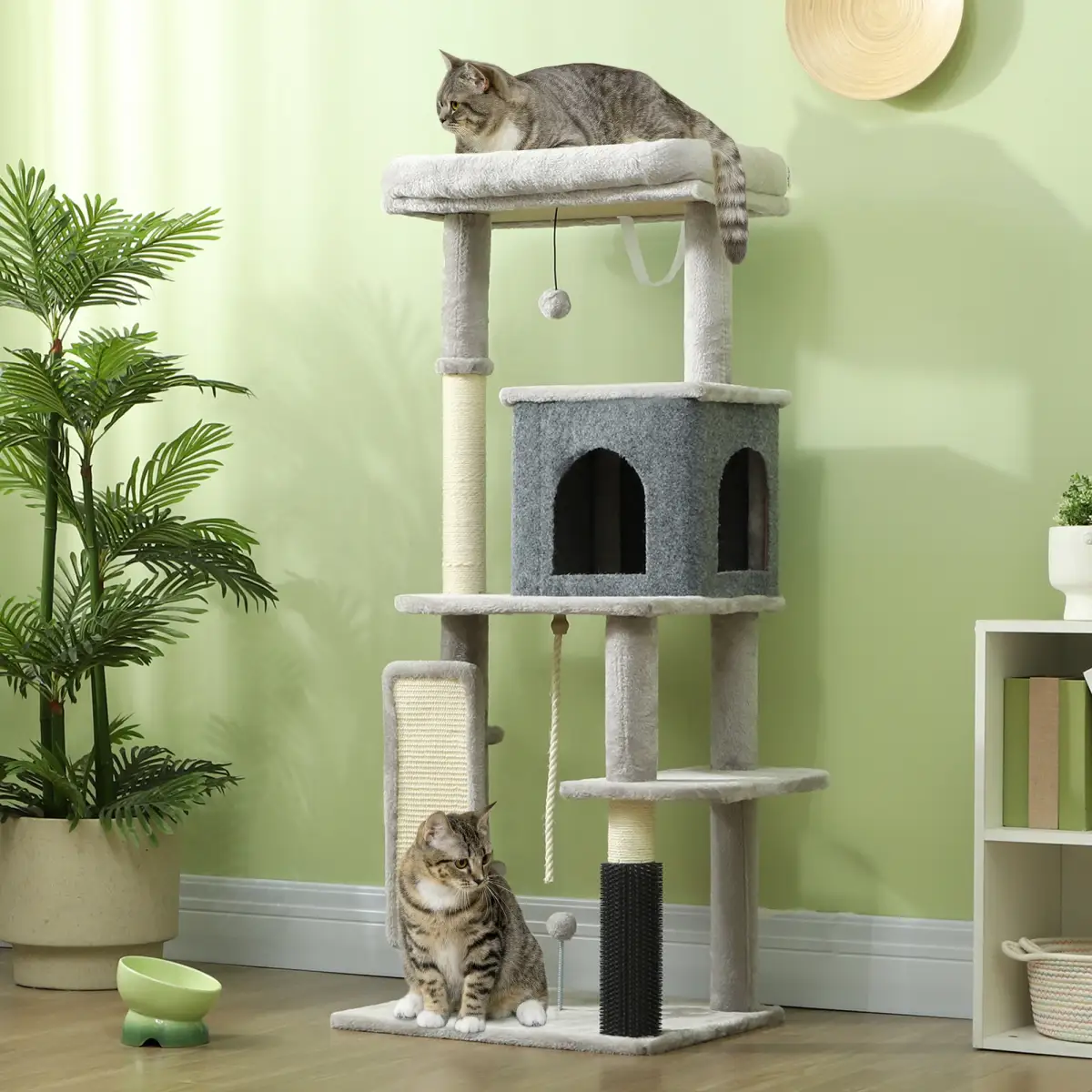 PawHut PawHut 132cm Cat Tree for Indoor Cats w/ Scratching Posts, Light Grey - Cat Tree