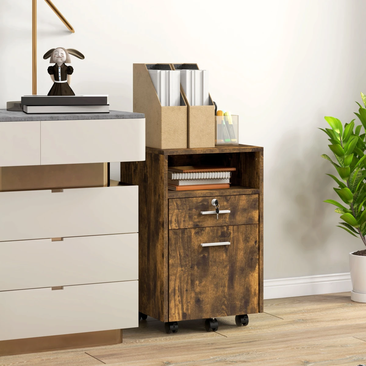 Vinsetto Vinsetto Mobile File Cabinet Lockable 5 Wheels - Filing Cabinet