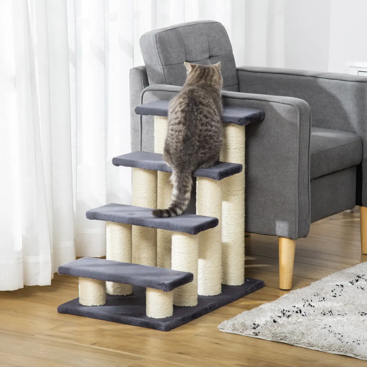 Pawhut Pet Stair Dog Cat Step Ladder Climb Plush Soft Comfort Particle Board - Cat Tree