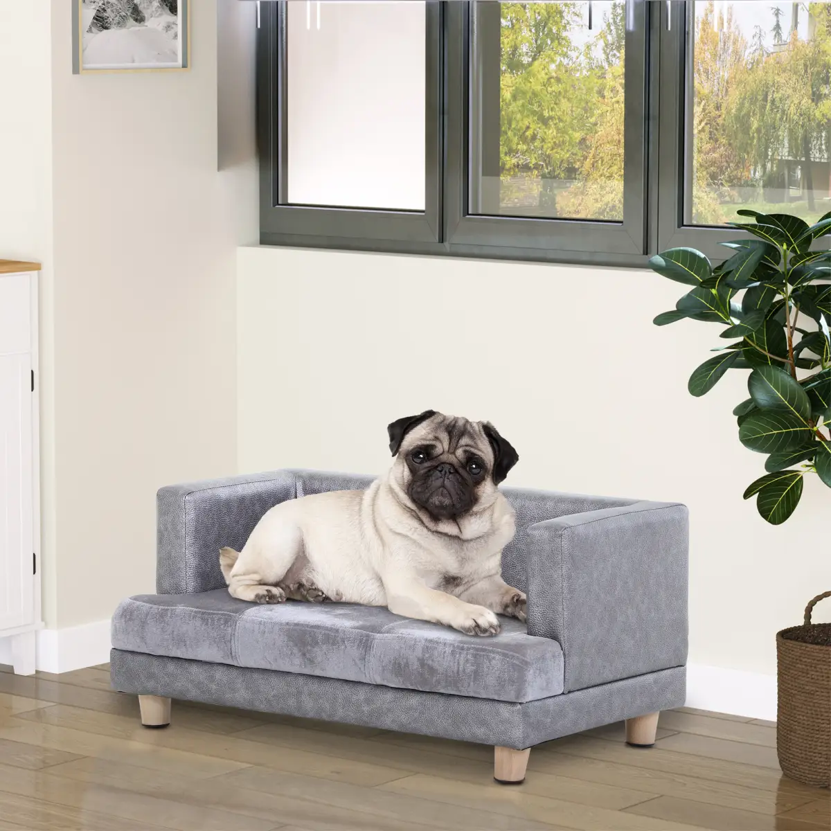 PawHut Dog Sofa Bed Kitten Couch Lounge for Small-Sized Dogs, Soft Padded - Grey - Dog Beds