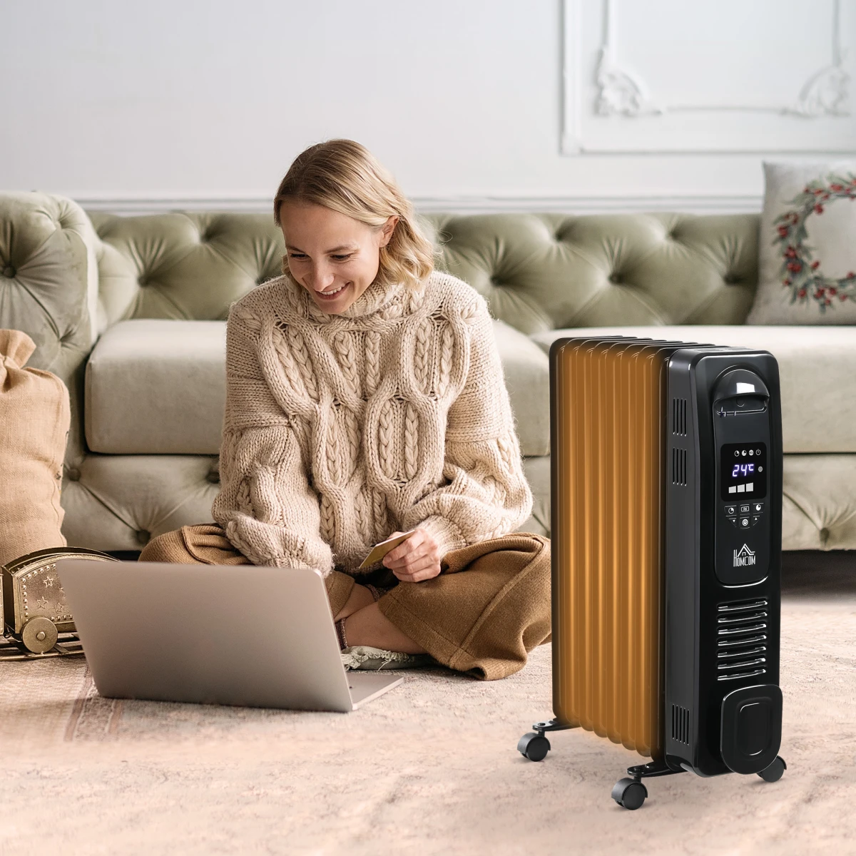 Homcom Oil Filled Radiator 2000W LED Timer Home by HOMCOM