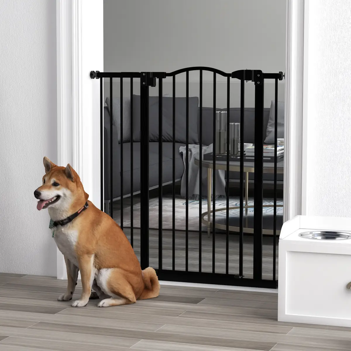 PawHut PawHut 74-94cm Adjustable Metal Pet Gate Safety Barrier w/ Auto-Close Door Black - Pet Gate