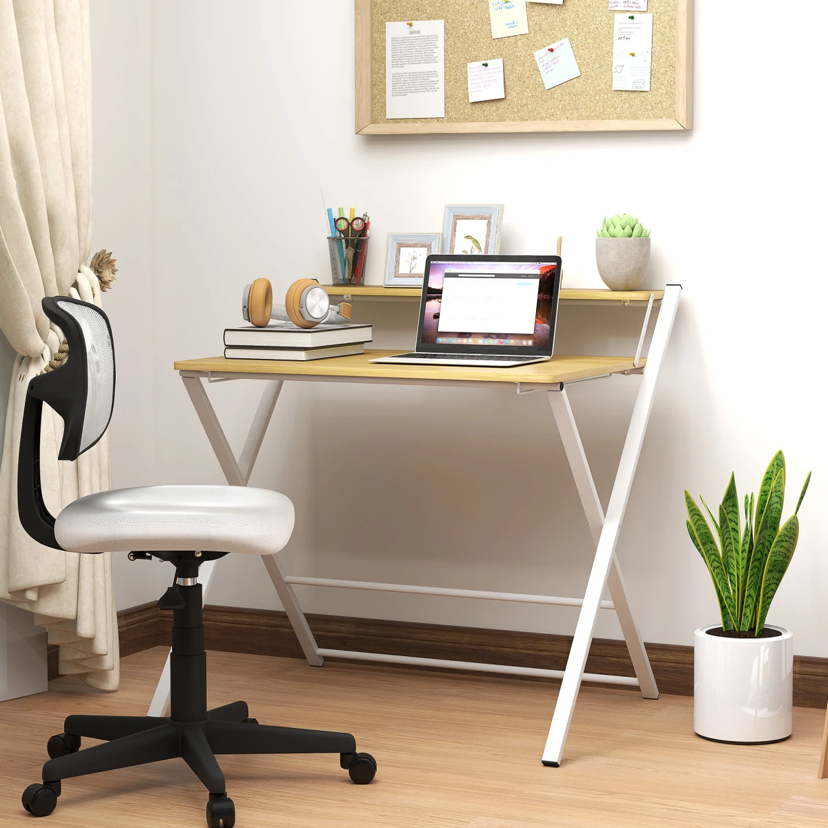 HOMCOM HOMCOM Folding Desk With Two Tier Shelf Maple Wood Effect for Home Office and Bedroom - Desk