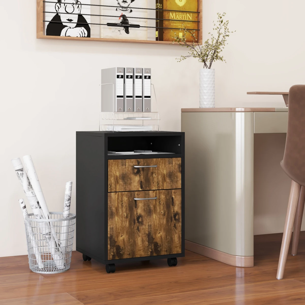 HOMCOM HOMCOM Storage Cabinet 60cm Drawer OpenShelf Home - Bedside Table