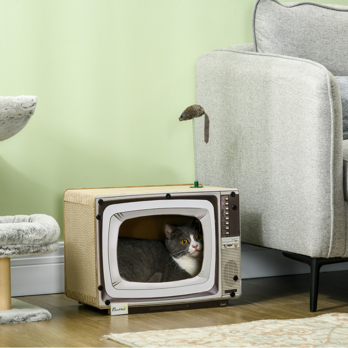 PawHut PawHut TV-Shaped Cardboard Cat House with Scratcher, Catnip, Toy Rat - Cat House