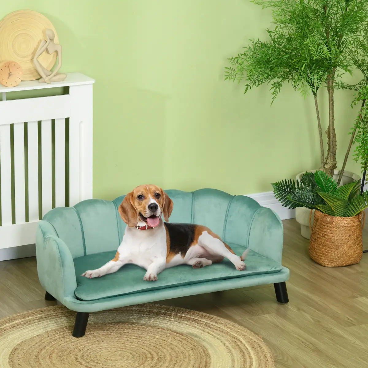 PawHut PawHut Dog Sofa, Pet Couch Bed for Medium, Large Dogs w/ Legs, Cushion - Green - Dog Beds