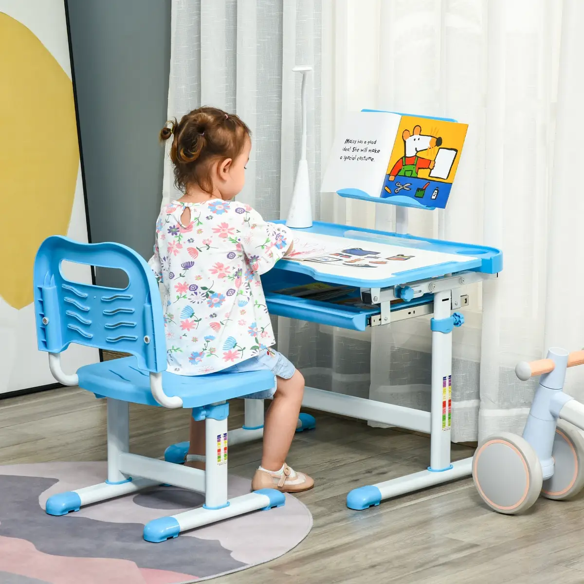 HOMCOM HOMCOM Kids Study Desk and Chair Set w/ USB Lamp, Adjustable Height, Blue - Desk