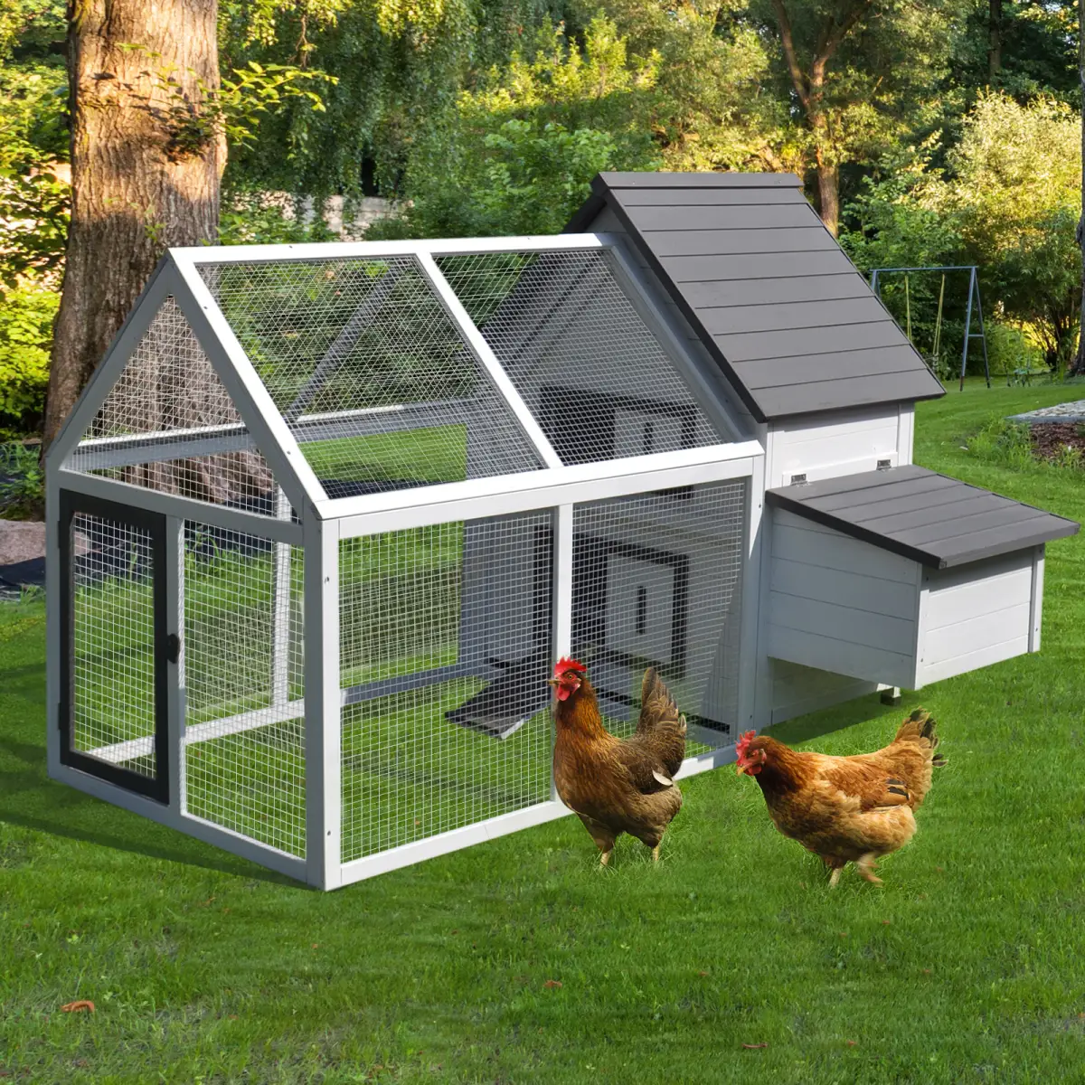 Unbranded Wooden Chicken Coop Hen House Enclosure with Ramp Run Nesting Box Pawhut - Chicken Coop