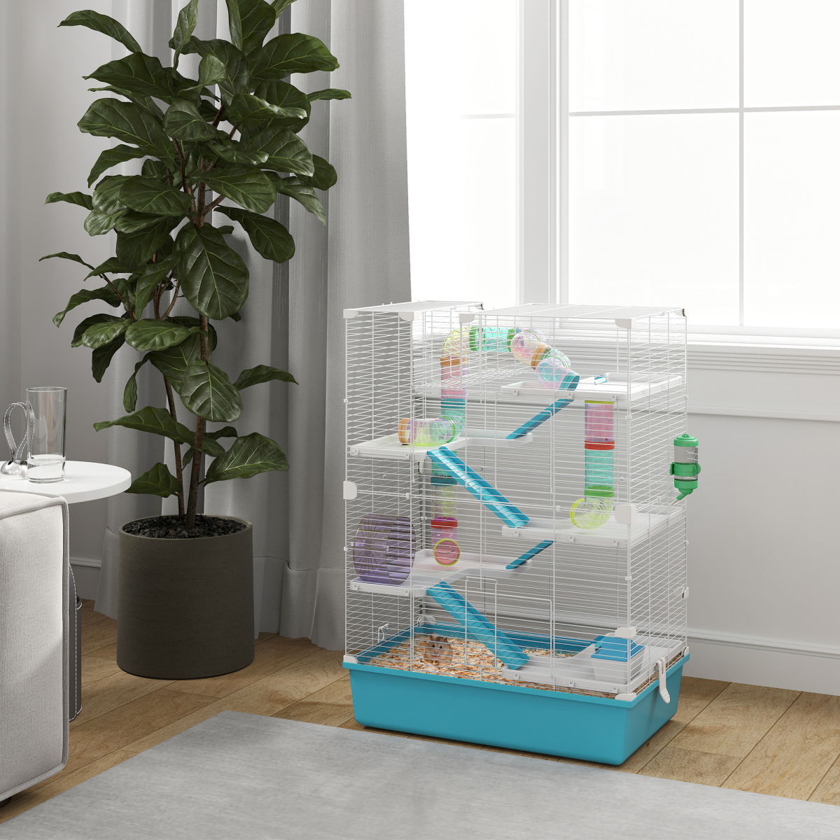 PawHut 6 Tier Hamster Cage with Twin Tower and Accessories, Light Blue - from PawHut