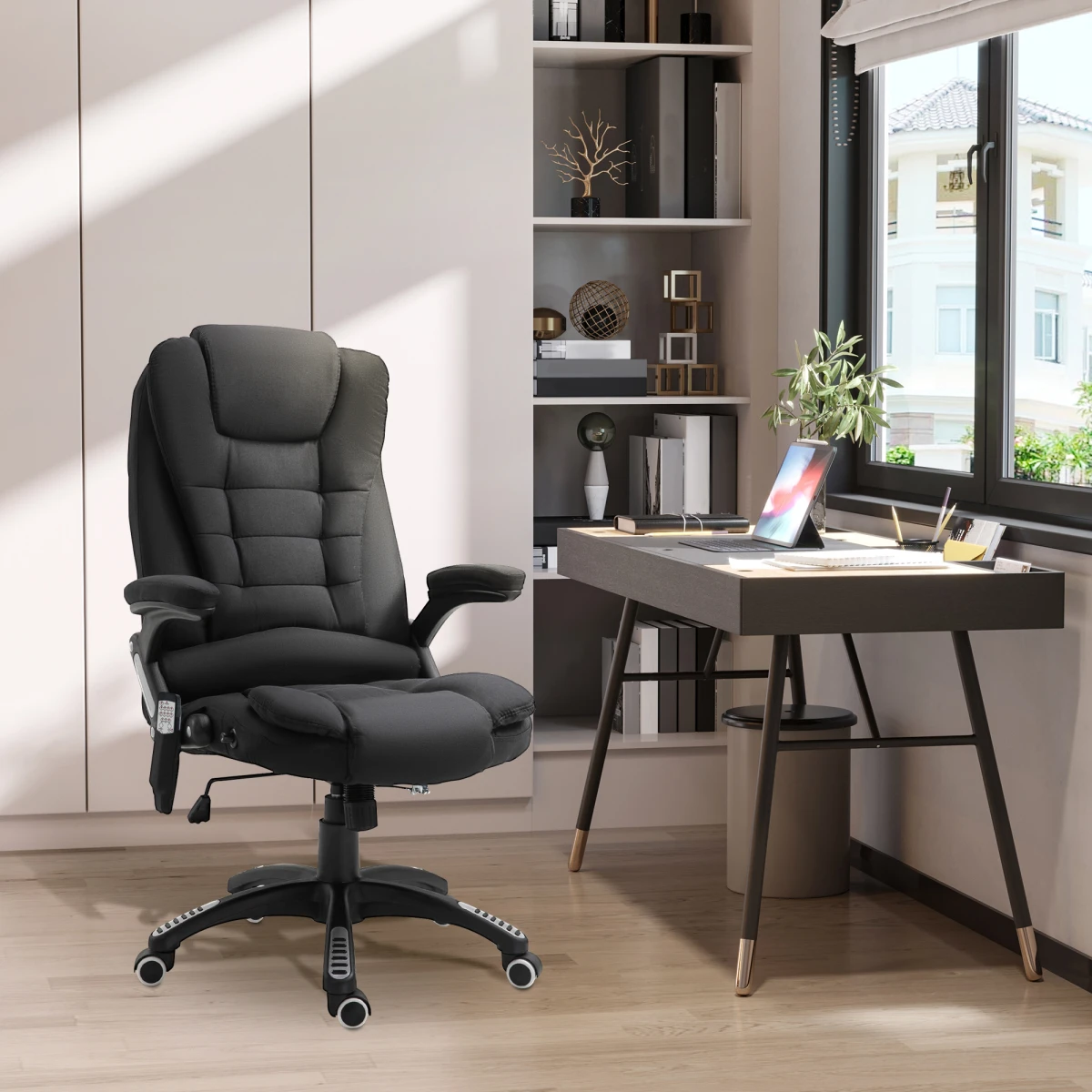 Premium Executive Recliner Chair With Heating Massage Six Points Back Shoulder Headrest For Home Office Black