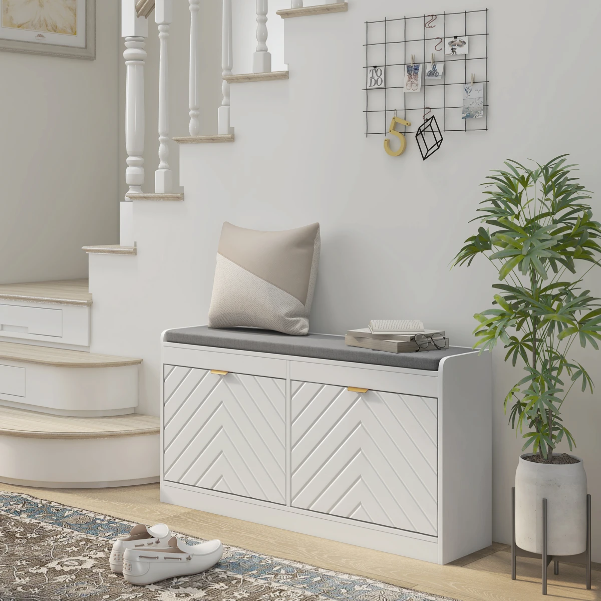 HOMCOM Shoe Bench 8-Pair 2-Drawer Entryway by HOMCOM