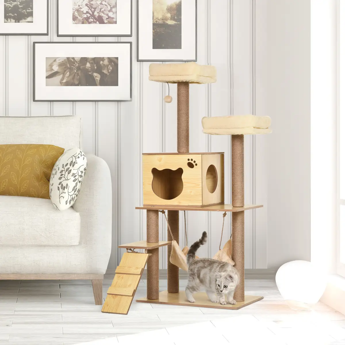 PawHut 130cm Cat Tree for Indoor Cats, Multi-Level Plush Cat Tower - Cat Tree