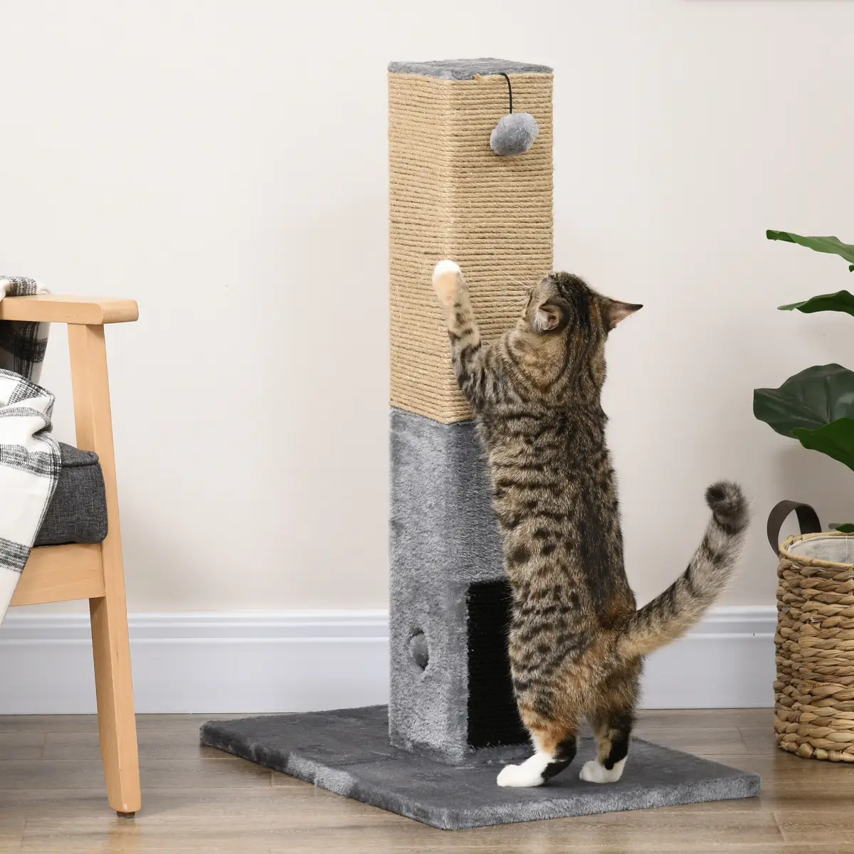 Pawhut Cat Scratching Post 79cm Scratcher Climber Cat Tree Activity Centre - Grey - Cat Tree