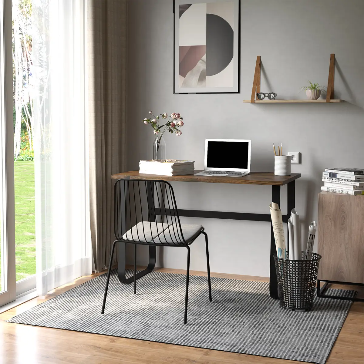 HOMCOM Writing Desk Workstation Center Laptop Table Industrial Design - Desk