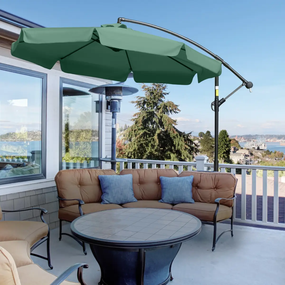 Outsunny 2.7m Garden Banana Parasol Cantilever Umbrella with Crank Green - Parasol