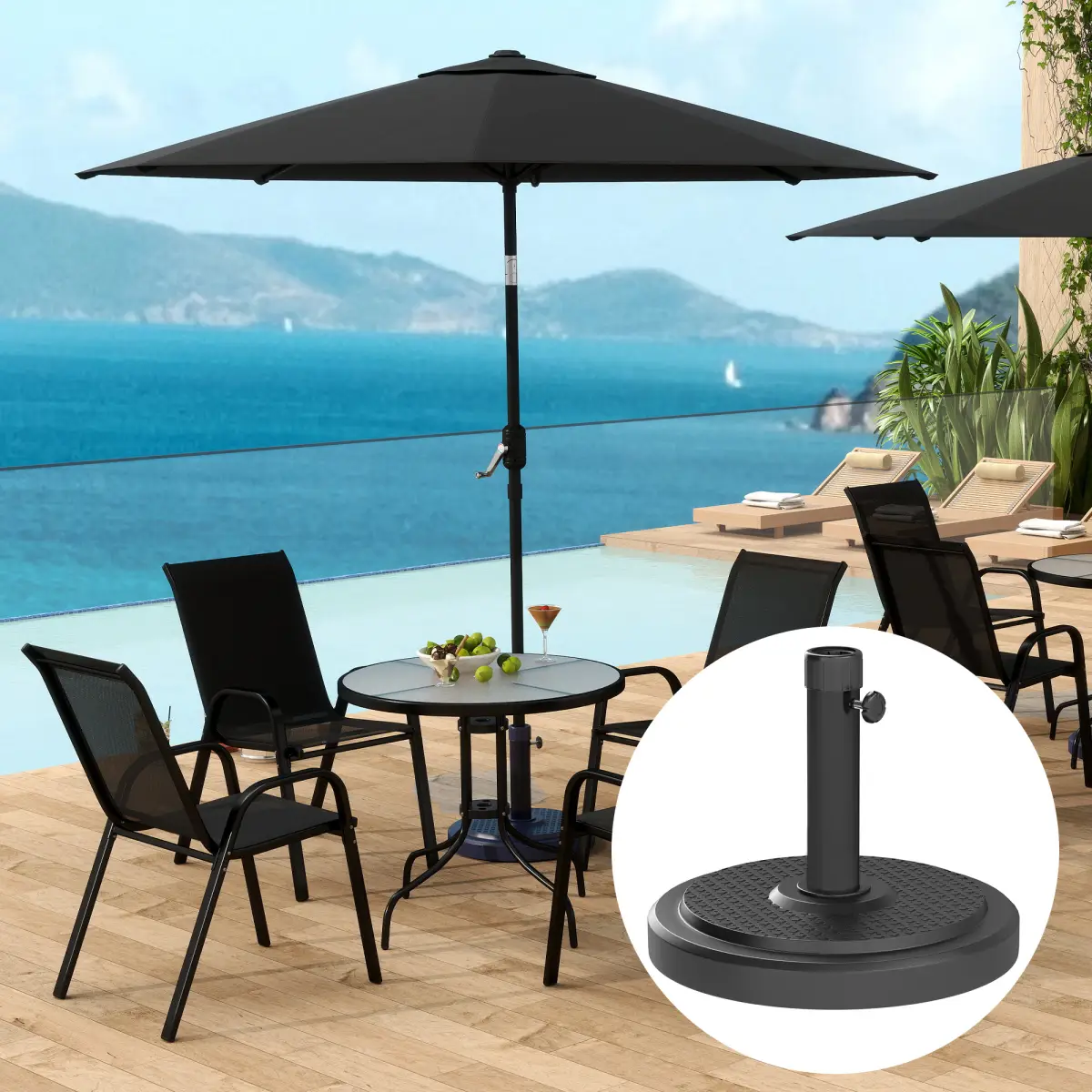 Outsunny Outsunny 22kg Garden Parasol Base, Round HDPE Sun Umbrella Base, Black - Parasol