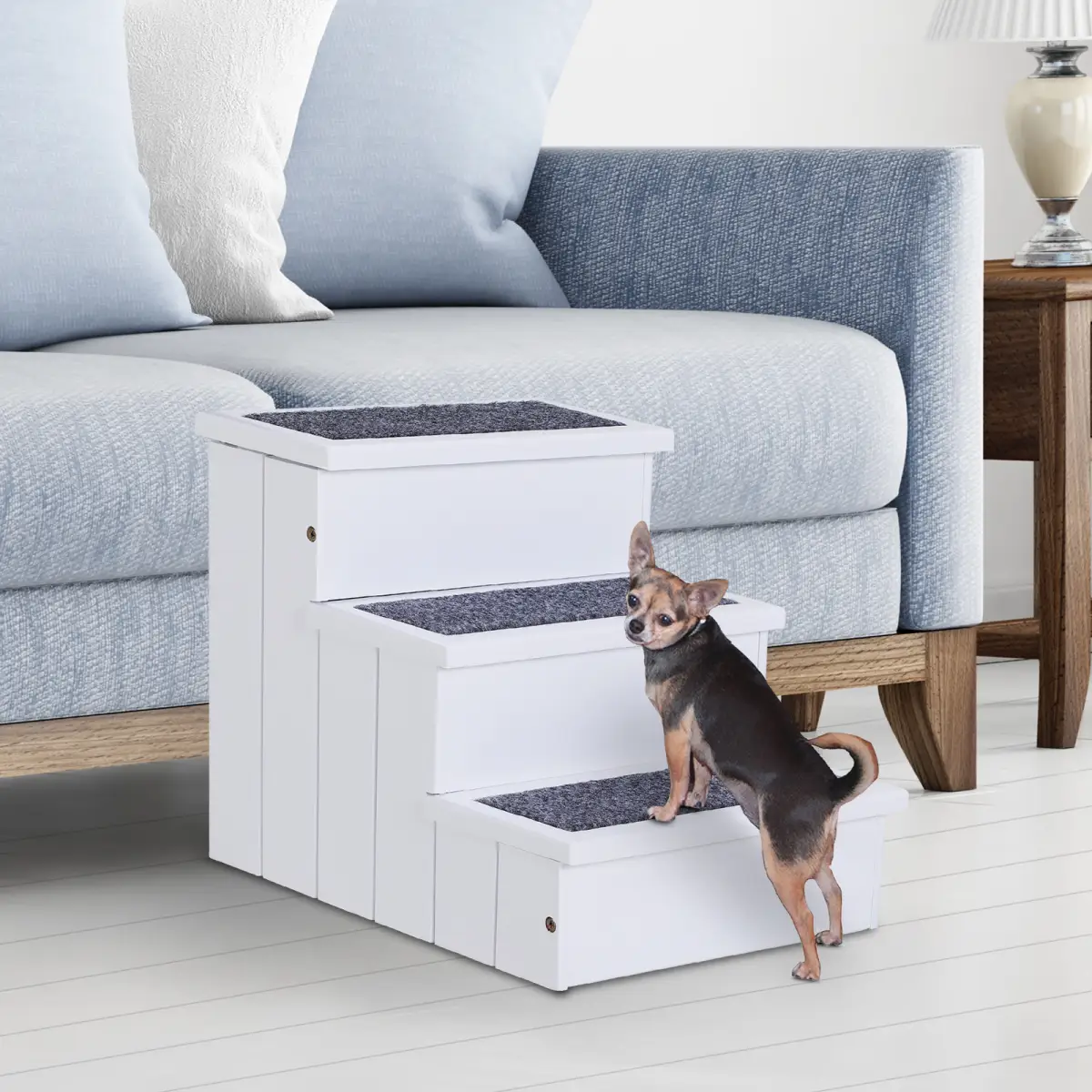 Unbranded 3 Step Wooden Dog Steps Pet Stairs Cat Ladder for Bed with Storage Pawhut - Dog Steps