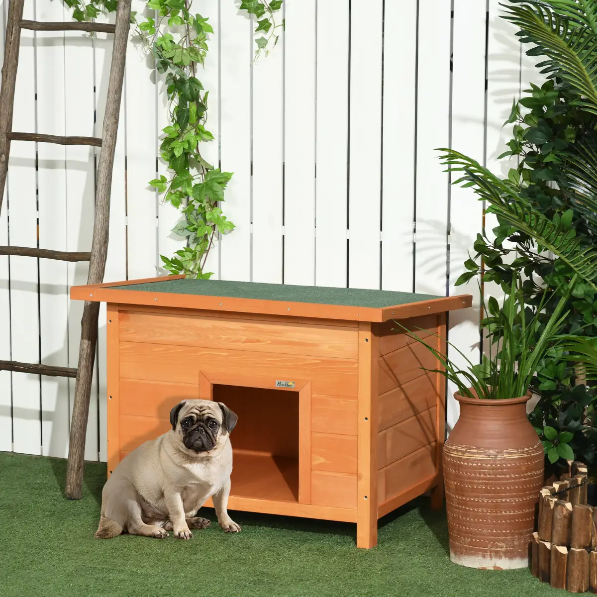 Pawhut 82cm Wooden Dog Kennel House Garden Shelter Backyard Waterproof Pet Supplies - Dog Kennel