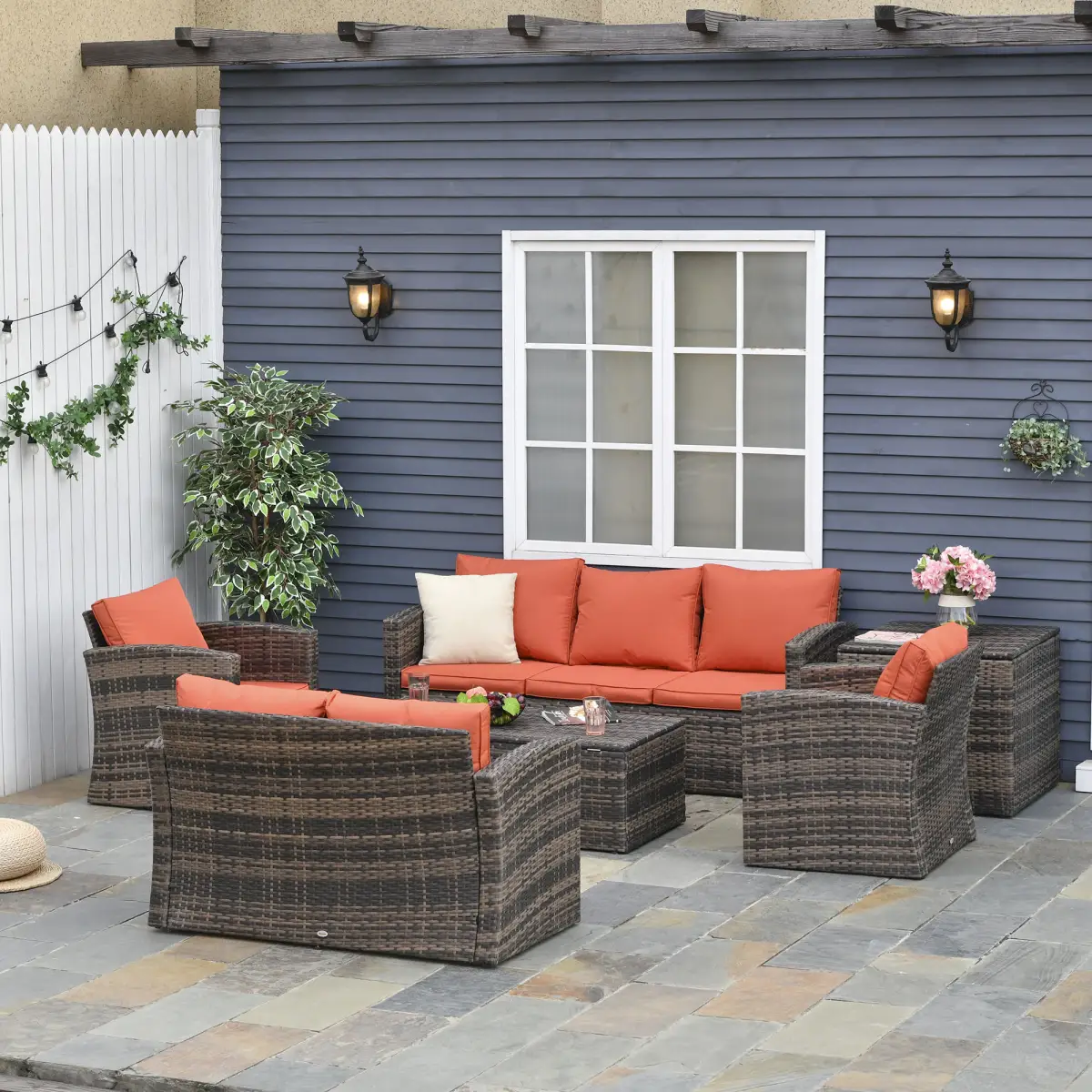 Outsunny Outsunny 6 PCS Patio Rattan Sofa Set Conversation Furniture Orange - Garden Sofa Sets