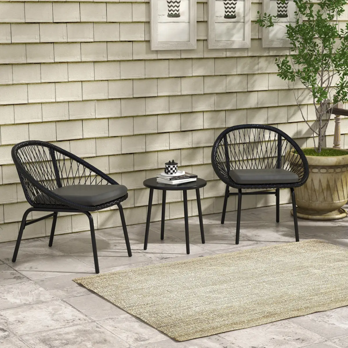 Outsunny Outsunny 3 Piece Garden Furniture Set, Bistro Set w/ 2 Chairs & 1 Coffee Table - Garden Set