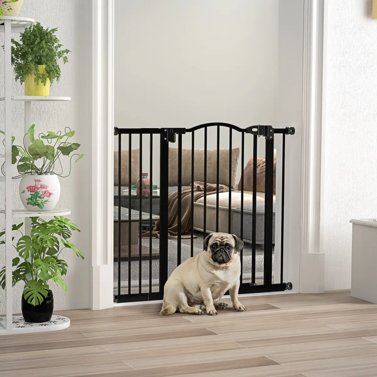 PawHut PawHut 74-94cm Adjustable Metal Pet Gate Safety Barrier w/ Auto-Close Black - Pet Gate