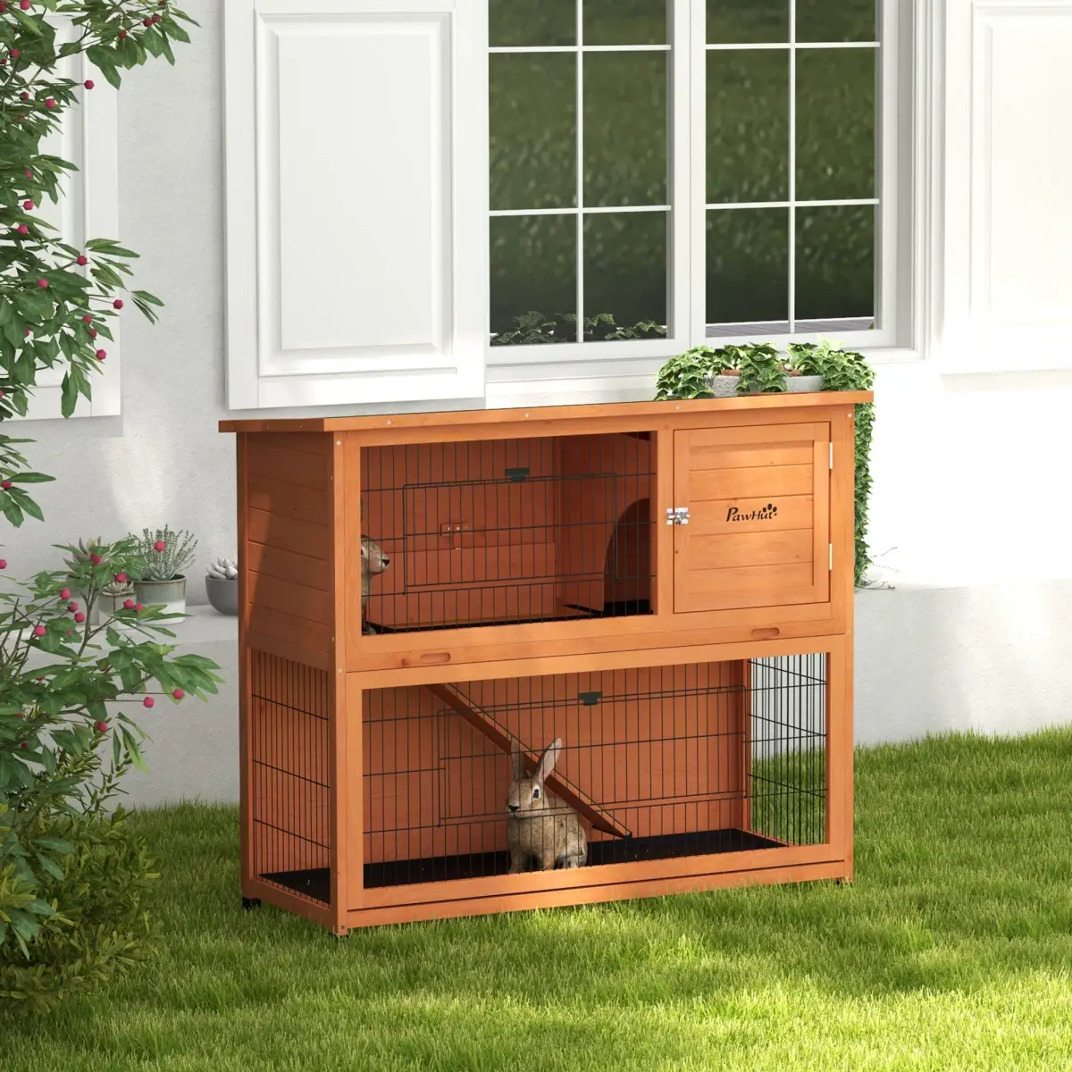 PawHut PawHut Wooden Rabbit Hutch Antiseptic Outdoor, for 1-2 Rabbits, Orange - Rabbit Hutch