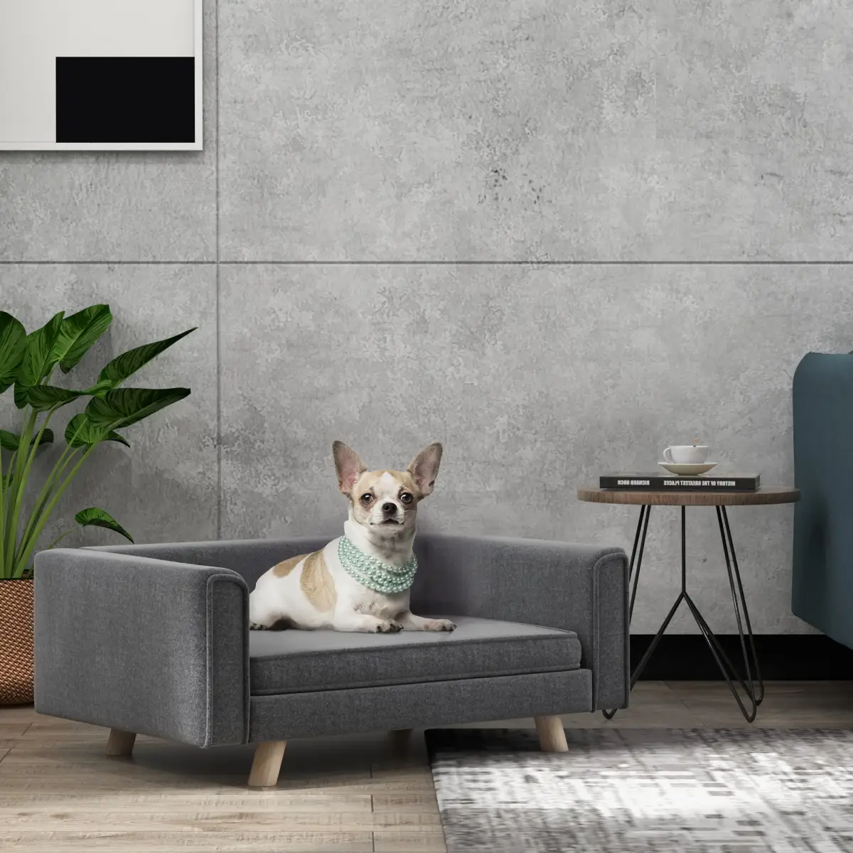 PawHut PawHut Elevated Dog Sofa Bed with Cushion for Medium and Small Dogs, Grey - Dog Beds
